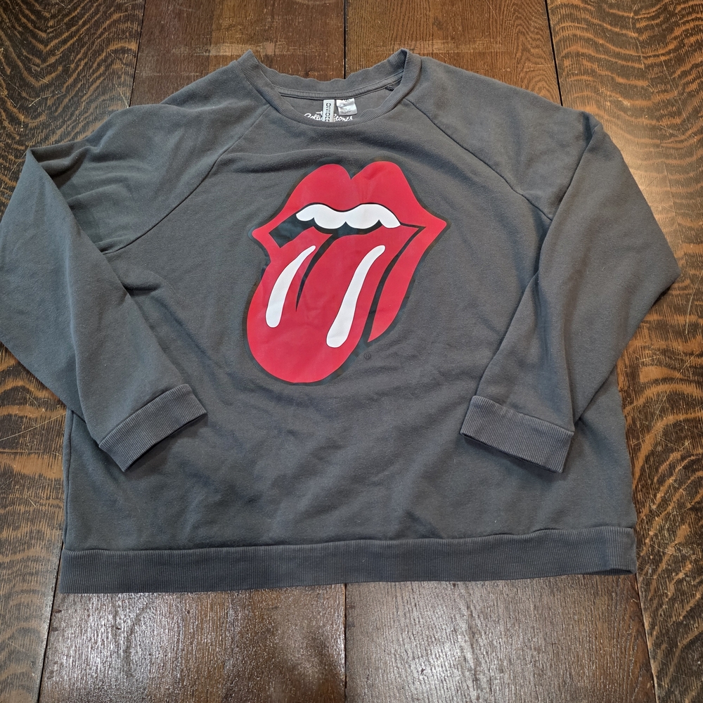 Divided Y2K Gray Rolling Stones Iconic Lips Tongue Vinyl Graphic Sweatshirt XL